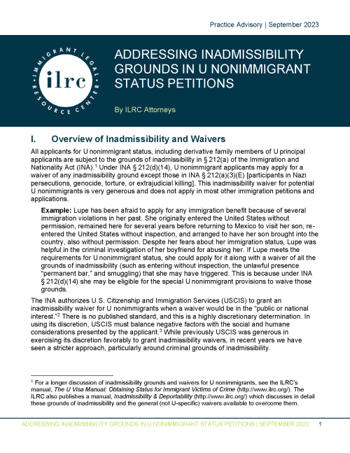 Addressing Inadmissibility Grounds in U Nonimmigrant Status Petitions